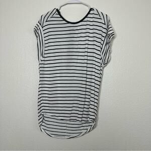 Zara W & B Collection Black and White Striped Short Sleeve Shirt Small